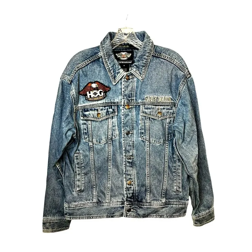 Vintage Harley Davidson Motorcycle Big Logo Denim Jacket Size M